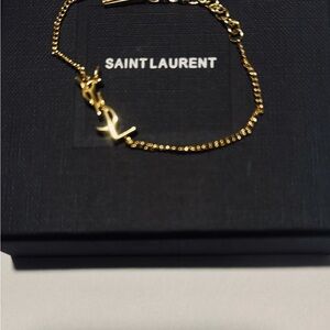 Elegant Gold-Tone Logo Bracelet, Adjustable Chain, New in Box